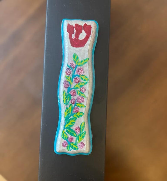 Vine of Roses Hand Painted Mezuzah Case