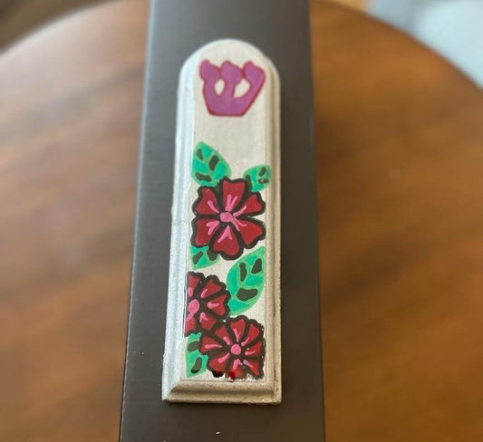 Red Roses Hand Painted Mezuzah Case