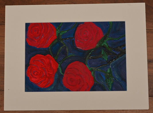 Red Roses On Blue Giclée Paper Print Special Giclee