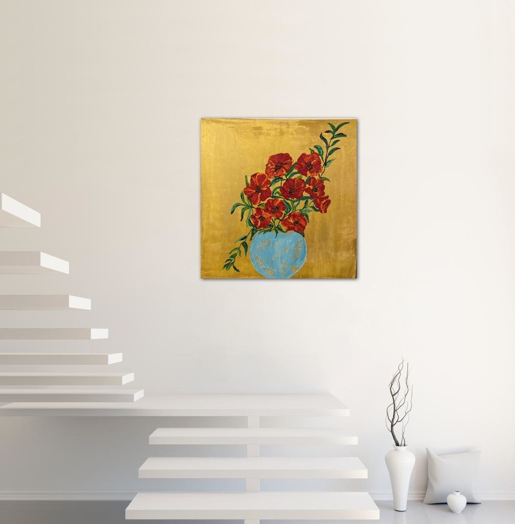 Bouquet Of Poppies A- Mixed Media Ready Bespoke Art Piece / 71X71Cm (28X28In)