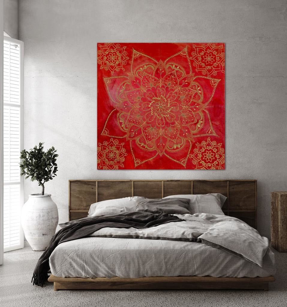 Classic Gold Mandala On Red Background C- Giclée Paper Prints / 76X76Cm (30X30In) Bespoke Art