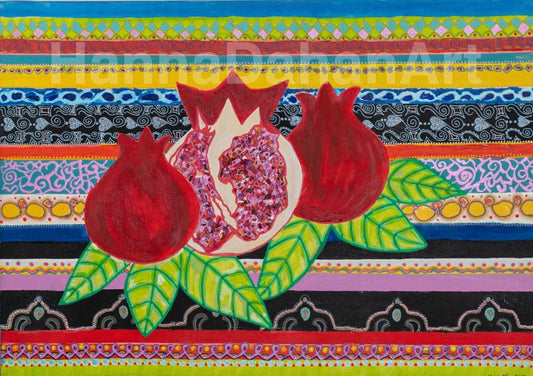 Pomegranates On A Striped Backdrop Bespoke Art