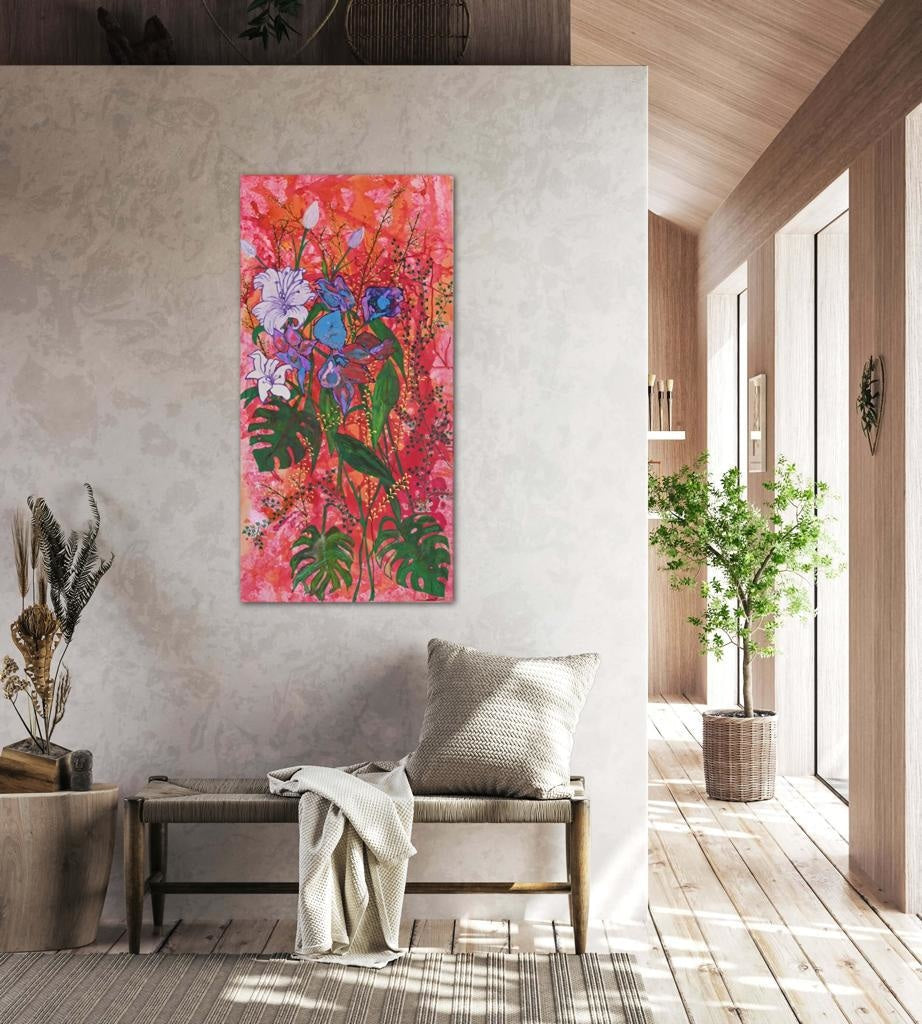 Semi Abstract Red Boutique B- Mixed Media Rolled Art Piece / 51X102Cm (20X40In) Bespoke